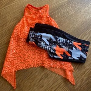 A Wish Come True Girl Black Orange Dance Costume Set Top And Leggings Size 6 SC